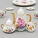 Odoria 1:6 Miniature 8PCS Porcelain Tea Cup Set Pink Flower Chintz with Gold Trim Dollhouse Kitchen Accessories