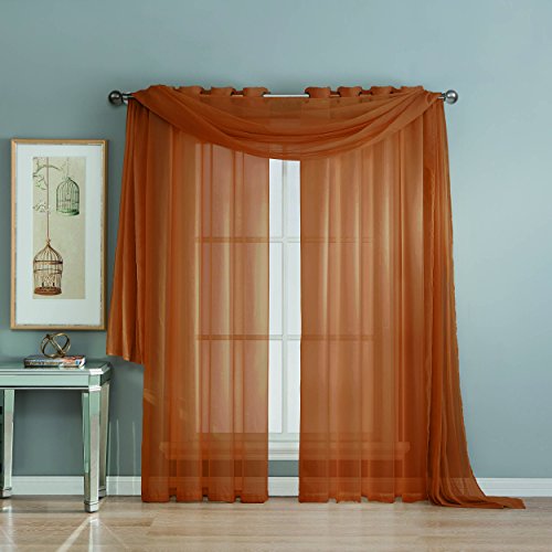 Window Elements Diamond Sheer Voile 56 x 216 in. Curtain Scarf, Rust