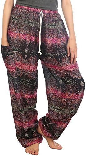 Lofbaz Women's Floral Harem Pants - Boho Drawstring Aladdin Style Lounge Pants