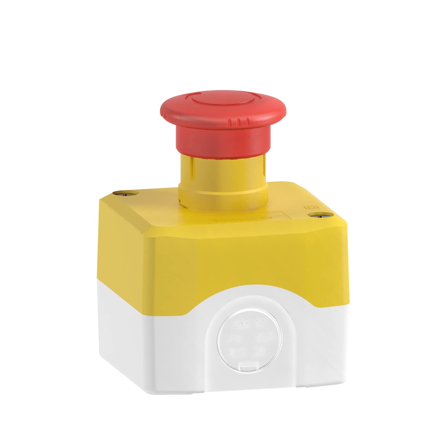 Schneider Electric - Harmony XALD Control Station, Plastic, Yellow Lid, 1 Red Mushroom Push Button 40, Turn to Release, 2 NC, XALK178F