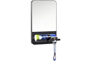 TAILI Fogless Shower Mirror, Anti-Fog with Razor Holder, Suction Shaving Mirror with Storage Tray, Rust-Proof, Shatterproof, Removable for Bathroom, Shower Accessories, Black