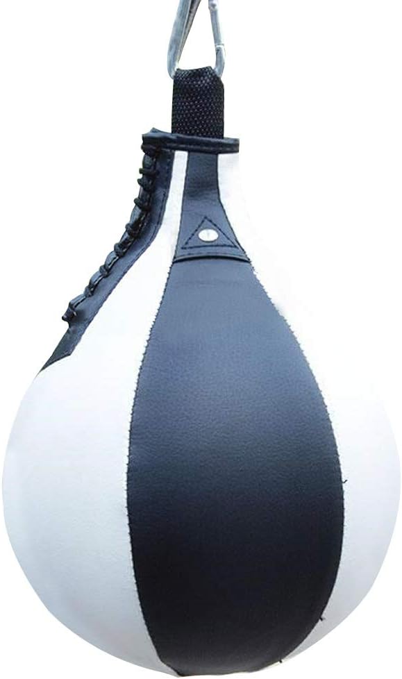 Speed Boxing Ball, Punching PU Bag Striking Bag Kit Hanging Swivel Workout Speedball Kicking with Exercise Elastic Strap(Black+White)