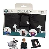Travel Essentials 4 Piece Gift Set for Babies & Toddlers - Shopping Cart & High Chair Cover, Extra Long Bibs, & Extra Large Changing Mat in Gray - Cool & Unique Baby Shower Gift - Machine Washable