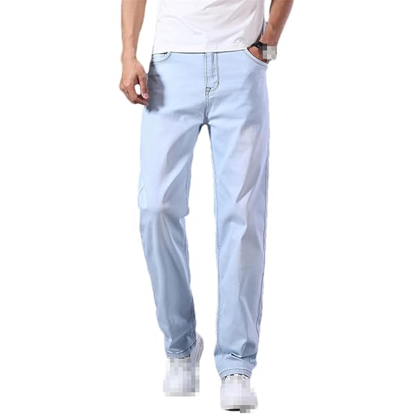 Xingfenly Plus Size Men' Light Blue Jeans Spring and Loose
