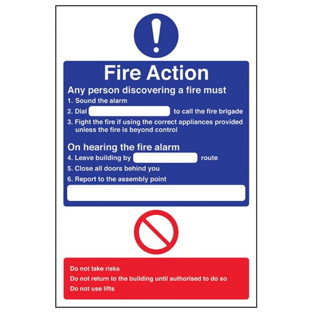 V Safety Fire Action - General Fire Action Dial - 200 x 300 mm Restickable Safety Sign Safety Sign