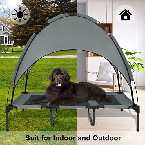 Outdoor Elevated Dog Bed with Removable Canopy, 48" XLarge Cooling Raised Pet Cot for Outdoor