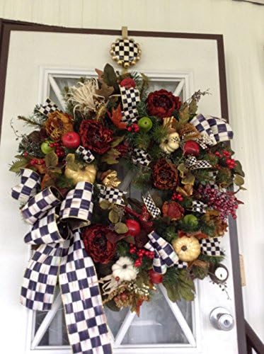 MacKenzie-Childs Inspired Fall Decor. Courtly Check with Pumpkins, 30 inch in diameter. Gorgeous!!!