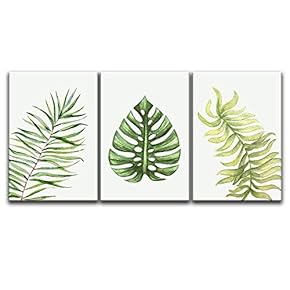 3 Panel Watercolor Style Tropical Leaves x 3 Panels