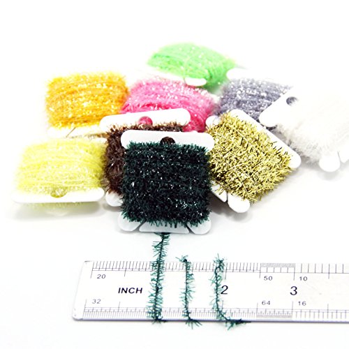 SAMSFX 90 Meters Fly Tying Materials Ice Chenille Flash Chenille Line Specific 9 Colors Assorted Small or Medium (9 Colors Chenille)