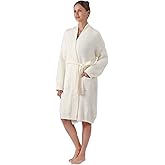 bearberry Cozy Robe Lightweight Soft Plush Robe Vertical Bar Hoodless Sleepwear Nightgown with Pockets for Women
