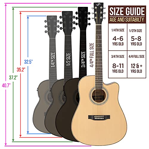 Pyle Cutaway Acoustic Electric Guitar Kit, 4/4 Scale Spruce Wood Steel String Instrument w/ Gig