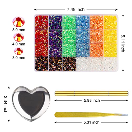 22600Pcs Flatback Bulk Jelly AB Rhinestones Set - 8 Colors Rhinestines for Nails, 3 Sizes(3mm,4mm,5mm) Gems for Crafts Bling Tumblers Glitter Crystal Phone Case Decoration Accessories