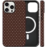 flewfun Magnetic for iPhone 13 Pro Case Cute Polka Dot Phone Case, Shockproof Slim TPU and Hard PC Protective Phone Cover Compatible with MagSafe Designed for Women Girls, Brown