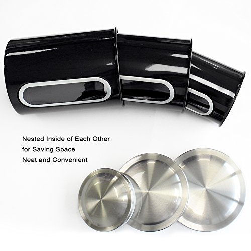 MLO E-CO Canisters Sets for Tea Coffee Sugar Food Canisters with Airtight Lids, 3-Piece Set (Black)