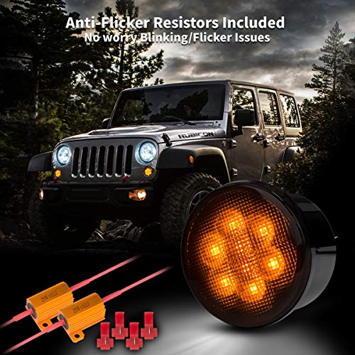 Amber Front LED Turn Signal Lights for 2007-2017 Jeep Wrangler JK Smoked Lens Turn Lamp Fender Flares Eyebrow Indicator Side Maker parking lights 2pcs - Thumbnail 3