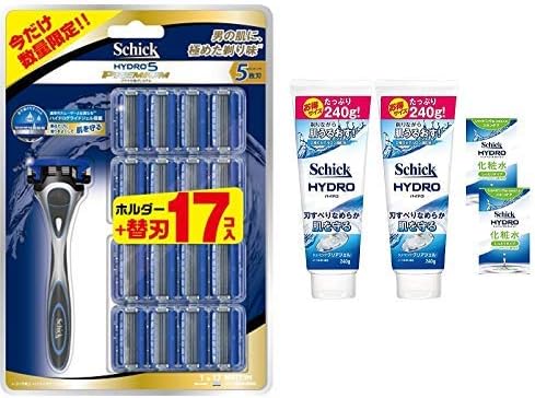 Amazon Co Jp セット買い 大容量 シック Schick 5枚刃 ハイドロ5 プレミアム 替刃 17コ付 バリューパック ホルダー本体付 男性カミソリ 単品 バリューパック 本体 替刃17個入り ハイドロ シェービングジェル カミソリ 髭剃り ひげそり シェービング かみそり