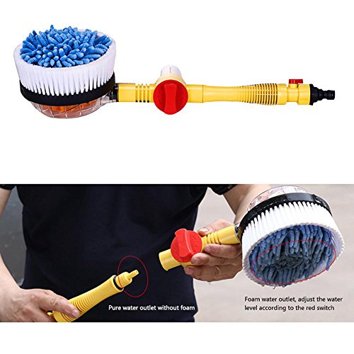KOBWA Car Wash Brush Length-Adjustable Auto Rotating Pressure Car Washing Brush Kit, Spray Water Clean Tool with Soap Reservoir Home Cleaning Tool
