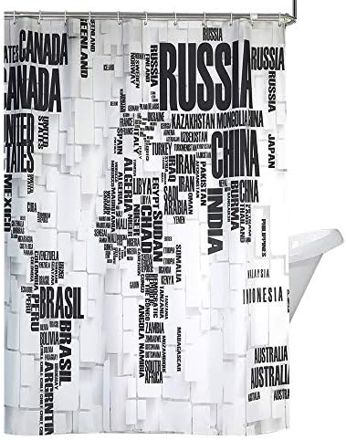 Dolii Polyester Map Shower Curtain Stain Resistant Digital Print Letters Pattern Bath Curtain with Plastic Hook (Country,72"x72")