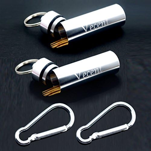 Vecent Portable Toothpick Holder All Purpose Mini box Waterproof Toothpick Box Pocket Metal Pill Case Key chain Cotton Swab Box Earphone box (3 IN & 3 IN)