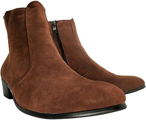 ANDITTRO Mens Boots High-Top Casual Martin Boots Pointed Suede Leather Chelsea Boots Waterproof Zipper Brown