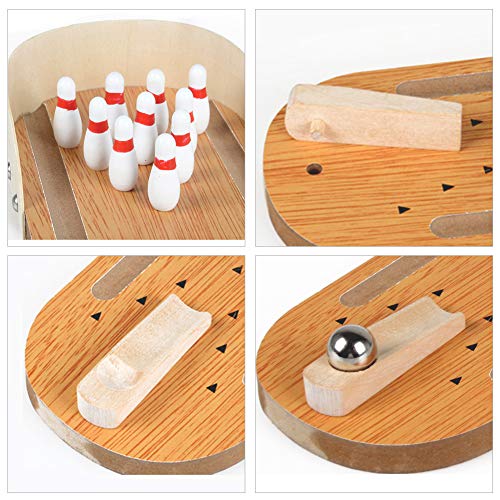 Indoor Wooden Mini Bowling Game Set - Best Family Party Desktop Toys for Kids Adults Wood Finger Hand Stress Relief and Kill Time Toys Home Office Decor Board Games Desk Tabletop Toy