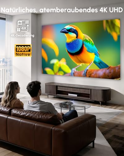 Daylight Projector 2400 ANSI Ultra HD 4K HDR10+ Smart Projector with 2026 Automatic Lens Cover, Auto Focus, HDMI eARC/CEC, WiFi6, Bluetooth5.4, 40W DB Audio for Home Cinema, Gaming, Ceiling Mounting