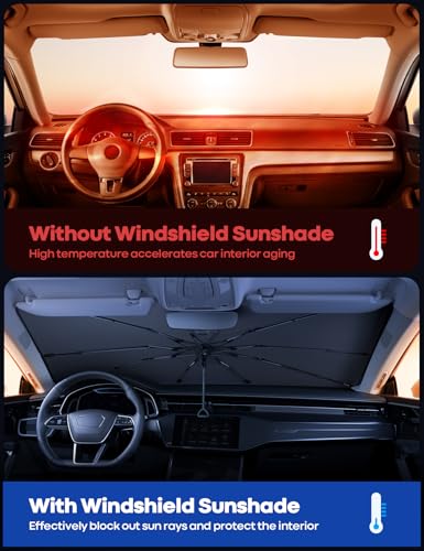 Lamicall Parasol para Auto Parabrisas - 57" L x33 W [5 Capas de Nano Coating] [10 Costillas de Fibra de Vidrio] Cubre Sol para Auto, Plegable Sombra para Mediano Sedan, SUV, Accesorios para Automovil