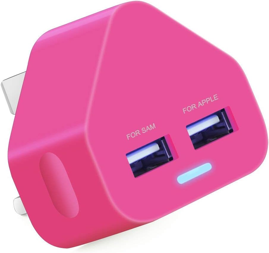 ENTITY - [ROSE GOLD] Dual USB Mains Charging Adapter for Apple, Samsung & all Electronic Devices - 2.1AMP / 2100mAh - White. Dual Port USB Cable Adapter / Hub for Fast Charging of 2 Devices at a time.