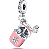 LNQOBU Happy Life Pendant Charm Bead Fits for Charm Bracelets - 925 Sterling Silver Dangle Pendant Bead for Woman(With one Spacer Beads Charms)