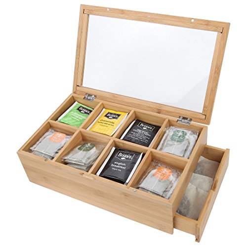Lily's Home Bamboo Wood Tea Box Chest Organizer With Slide Out Drawer, 8 Storage Compartments Clear Lily's Home Bamboo Wood Tea Box Chest Organizer With Slide Out Drawer, 8 Storage Compartments Clear