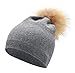 Women's Winter Warm Double-Deck Cashmere Wool Blend Real Fur Pom Pom Slouchy Knit Beanie Cap Ski Hat