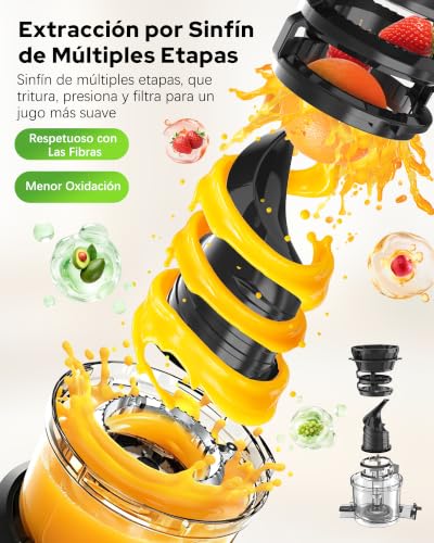 WIE Extractor de Zumos y Verduras 135 mm Boca Ancha, Slow Juicer 300W Prensado en Frío, Capacidad 2,2 L, Licuadora Prensado en Frío para Frutas y Verduras Enteras, Fácil Montaje y Limpieza, Sin BPA