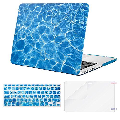 Mosiso Plastic Pattern Hard Case with Keyboard Cover with Screen Protector Only for MacBook Pro Retina 13 Inch No CD-Rom (A1502/A1425, Version 2015/2014/2013/end 2012), Blue Water Ripples