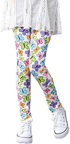 Girls Pants Floral Print Toddler Kids Classic Leggings Tights 2-13Y (4T, butterfly)