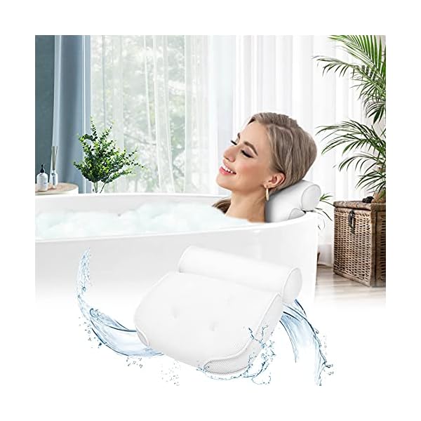 Essort Bath Pillow Spa Bathtub Pillow with 4 Suction Cups, Head, Neck, Back and Shoulder Support Bath Pillows for Hot…