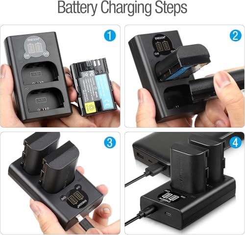 ENEGON LP-E6/E6N Rechargeable Battery (2 pack 2000mAh) and Dual USB LED charger, Compatible with Canon EOS 5D Mark II III IV, R, R3, R5,R6,R6 II, R7,RP, 6D, 6D II, 7D, 7D II, EOS 60D, 70D, 80D, 90D.