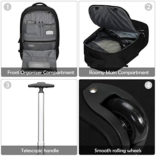 Hynes Eagle 42L Rolling Backpack Wheeled Backpack Flight Approved Travel Backpack Carry on