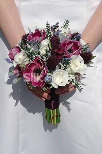 Real Touch Plum Anemone Thistle Rose Small Wedding Bouquet