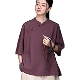 CORETIC Women's Retro Chinese Frog Button Top Blouse Casual Loose Fit Half Sleeve Shirt