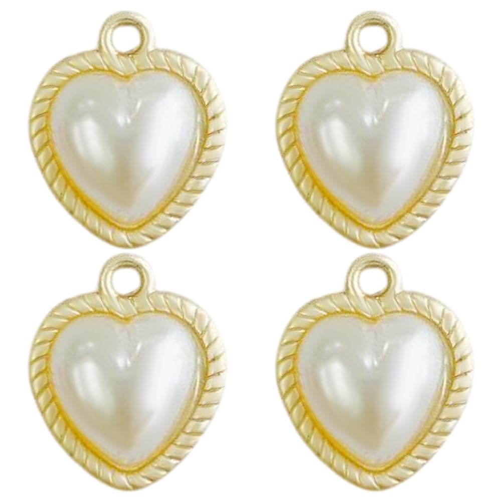 Beebeecraft 10Pcs/Box Pearl Heart Charms 18K Gold Plated Alloy with Acrylic Imitation Pearl Love Pendants Charms for Jewellery Making Necklace Bracelet DIY Crafts (17x16mm)