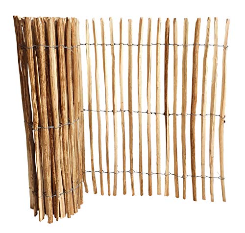 Staketenzaun Haselnuss - 60 x 500 cm (Lattenabstand 7-9 cm) - Roll-Zaun mit gut gespaltenen Staketen - Natur Haselnusszaun als Gartenzaun oder Teichumrandung – Bild 4