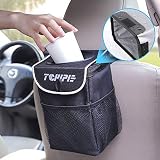 Tchipie Car Trash Can Garbage Bin, Vehicle Trash Bag Hanging, Auto Trash Container Trashcan, Truck Trash Can with Lid and Storage Pockets 1.24 Gallons- Waterproof, Removable and Washable Liner