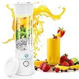 BriarBlend Portable Glass Smoothie Blender | Personal Travel Juicer Cup 380ML | Multifunctional Small Blender for Smoothies and Shakes with 6 Stainless Steel Blades | 4000 mAh USB Rechargeable Battery | Detachable Cup | FDA BPA Free | (White)