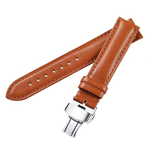 iStrap 19mm Genuine Leather Watch Band Padded Calfskin Strap Steel Butterfly Deployant Clasp