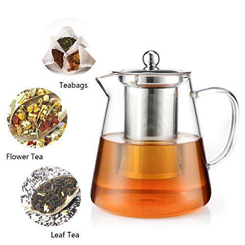 Teocera Glass Tea Pot - High Borosilicate Teapot with 304 Stainless Steel Infuser, Perfect for Loose Leaf Tea, Flower Tea, Tea Bag.