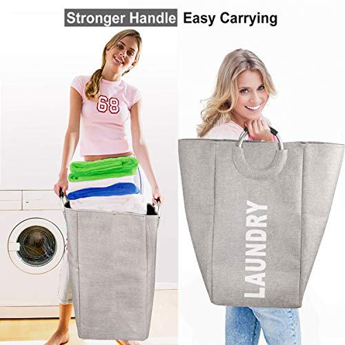 Laundry Hamper Bag Large Closet Collapsible Laundry Basket with Durable Handles, Space Saving Storage Container Organizer Removable Dirty Clothes Toys Storage Bag 15 x 15 x 26 Inches (Gray)