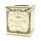 Vintage or Retro Tissue Holder~E64~ Tissue Box Cover ~ Tissue Box Holder ~ Kleenex Holder ~ Shabby Chic Ivory Enamel with Vintage French Perfume Label