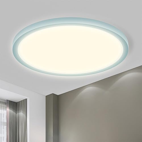 LQWELL® LED Ceiling Light, IP44 Waterproof Bathroom Lamp Round Flat 18W 4000K 1600LM Modern Simple Thin for Living Room Bedroom Kitchen Basement Office, 220 * 24mm (Blue)