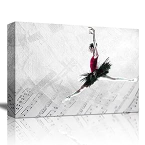 Ballerina Dancing Over a Musical Notes Background with a Brush Stroke Texture on Top - Canvas Art Home Art - 12x18 inches