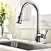 VAPSINT Solid Brass Single Handle Pull Out Sprayer Brushed Nickel Kitchen Sink Faucet, Pull Down Kitchen Faucet With Deck Plate